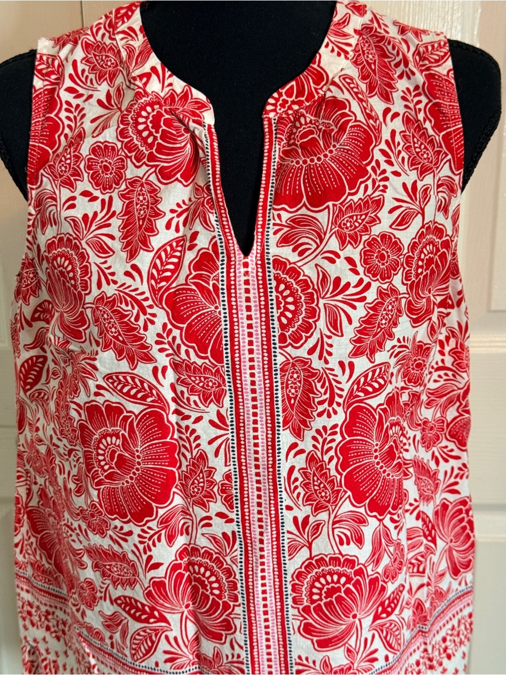 Talbots Red White Floral Block Print Sleeveless Blouse 4th of July Small EUC - Picture 3 of 9